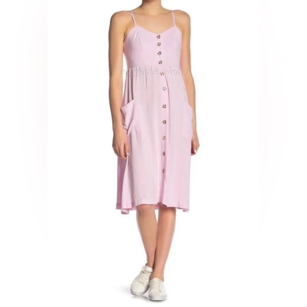 Good Luck Gem Nordstrom NWT Pink Button Down Sleeveless Midi Sun Dress Pockets S